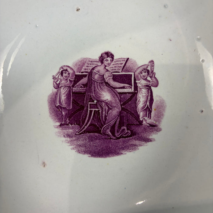 18th Century Period English Pink Lustreware Transferware Bowl - Woman at Pianoforte