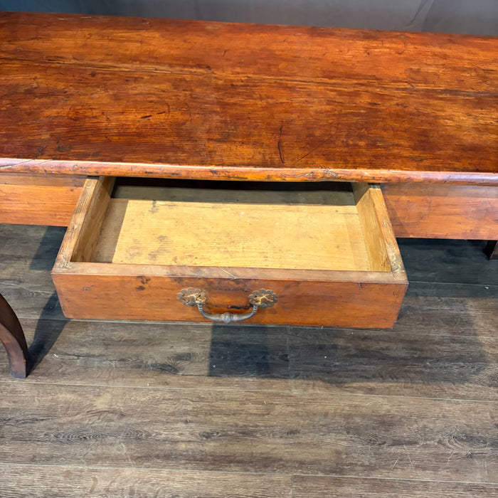 Early 19th Century French Provincial Dining Table with Two Drawers and Cabriole Legs
