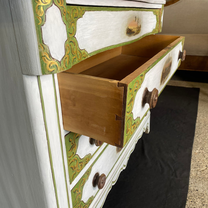 Early Classic Painted 4 Drawer Dresser or Chest of Drawers, 1850-1880 with Hand Painted Maine Scenes