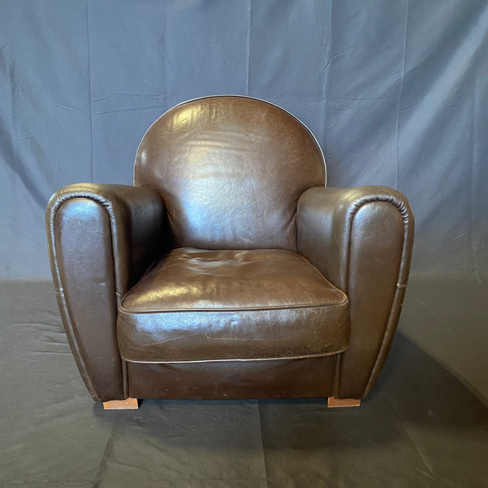 Pair of French Pair Art Deco Leather Club Chairs or Armchairs