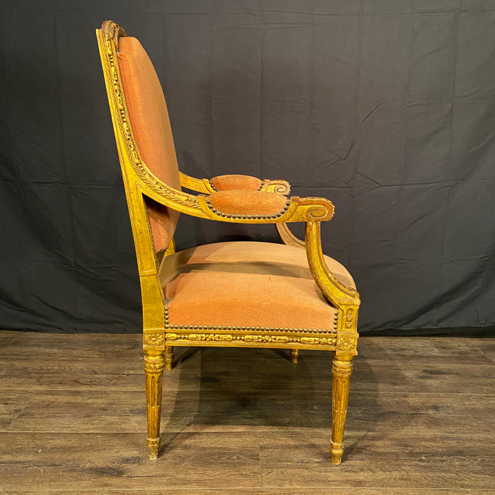 Pair of Antique French Louis XVI Armchairs | Painted & Gilt Fauteuils