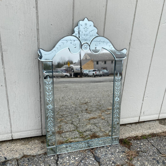 Tiered and Beveled Venetian Glass Mirror with Reverse Etching