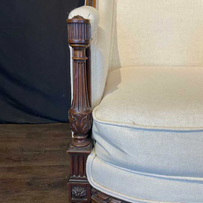 French Louis XVI Armchair or Bergère à la Reine Chair 19th Century Exceptional Carving