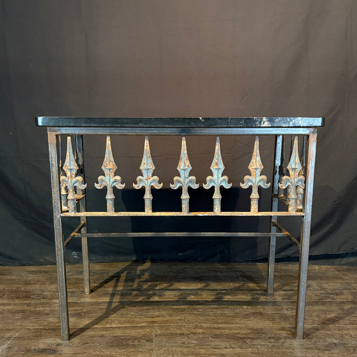 Antique French Wrought Iron Console Table with Marble Top | Balcony Railing Console Medium Size