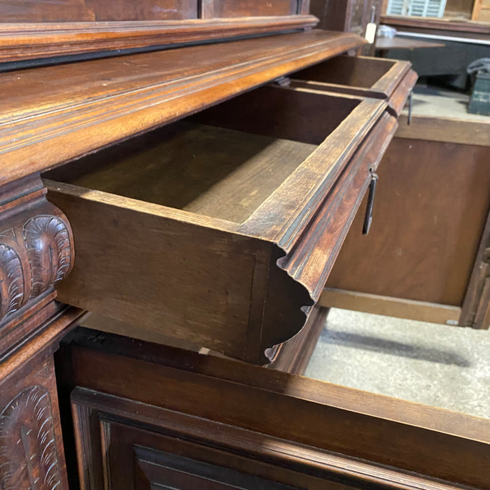 French Early 19th Century Solid Walnut Buffet a' Deux Corps Sideboard