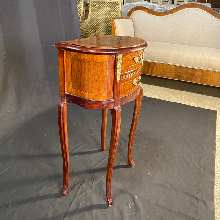 Pair of French Louis Xv Inlaid Marquetry Side Tables, Nightstands or Bed Side Tables with Ormolu Accents