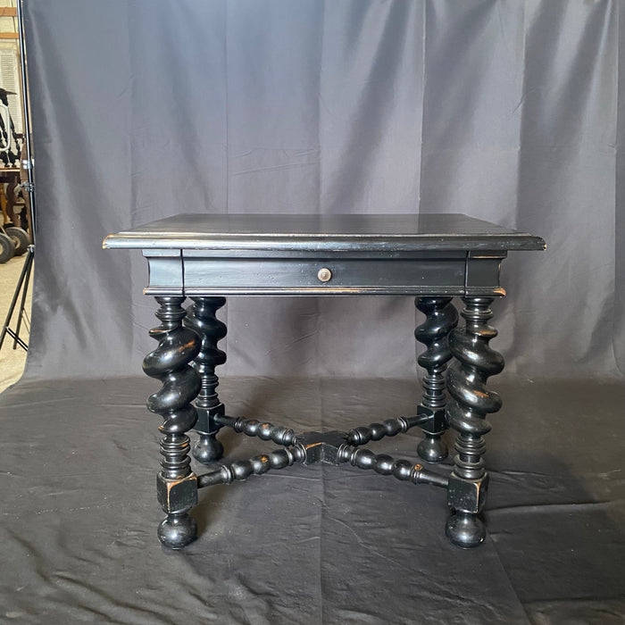 Phillip II Baroque Style Ebony Accent Table or Side Table with Barley Twist Legs