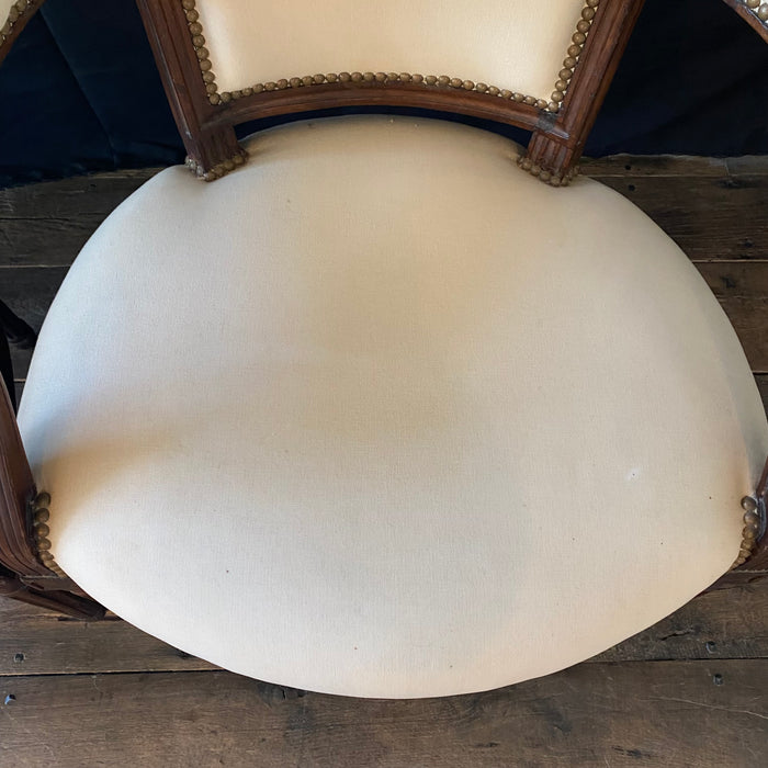 French Pair Louis XVI Carved Mahogany Fauteuil Arm Chairs