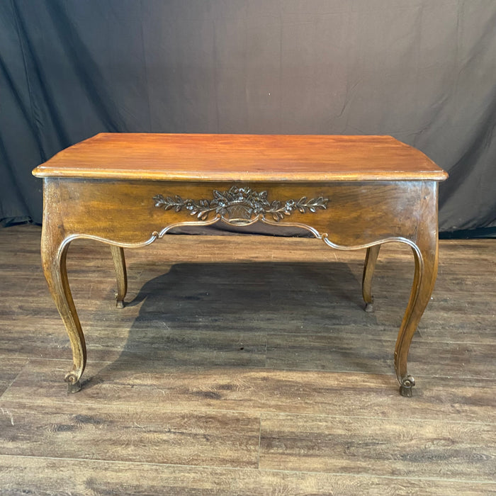 French 19th Century Writing Desk, Side Table or Console -  Louis XV Walnut with 2-Sided Carved Floral Urn Decor