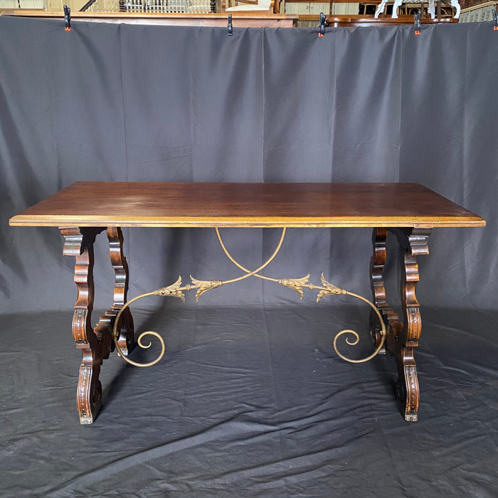 Spanish Walnut Dining Table, Console Table or Writing Desk with Iron Stretchers