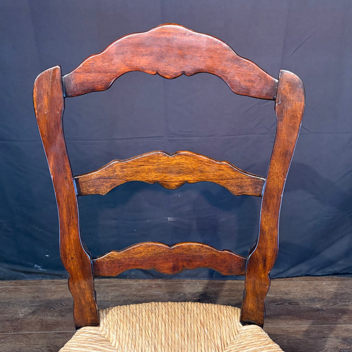 Set of Eight French Louis XV-Style Walnut Dining Chairs with Rush Seats