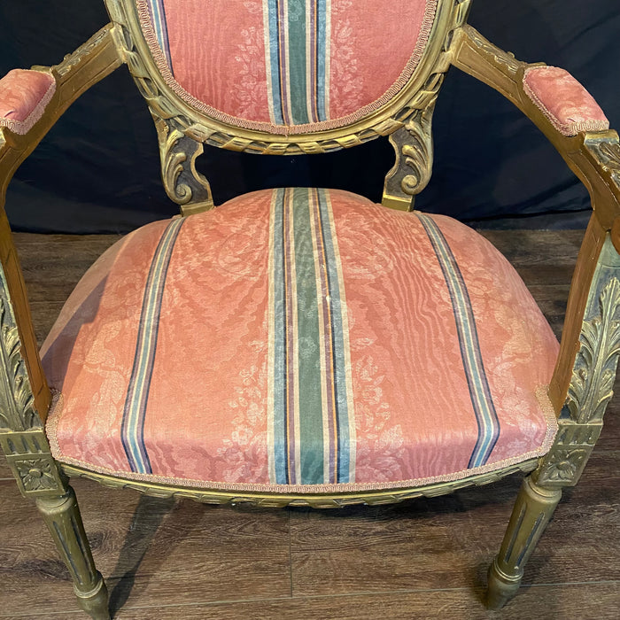 Pair of French Louis XVI Style Giltwood Armchairs, Fauteuils or Salon Chairs
