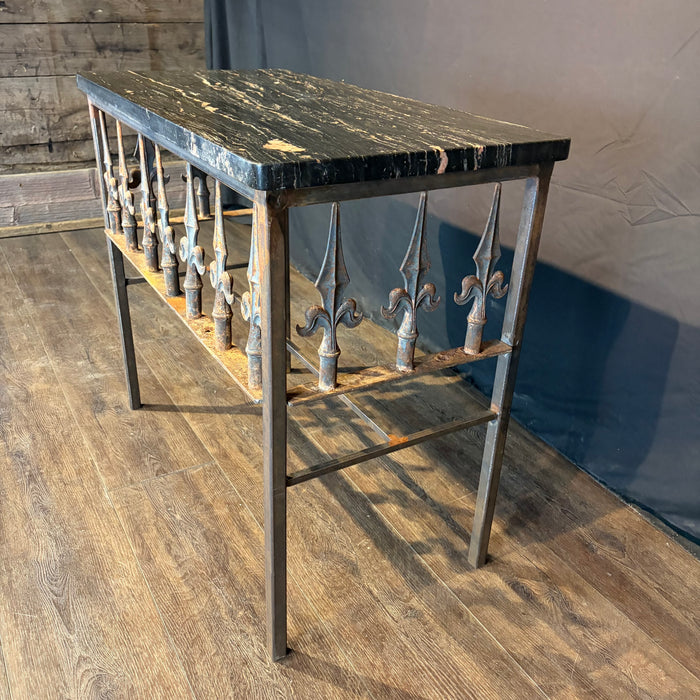 Antique French Wrought Iron Console Table with Marble Top | Balcony Railing Console Medium Size