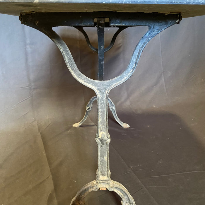 French Gray Marble Top Cafe Table or Bistro Table with Classic Provincial Metal Base