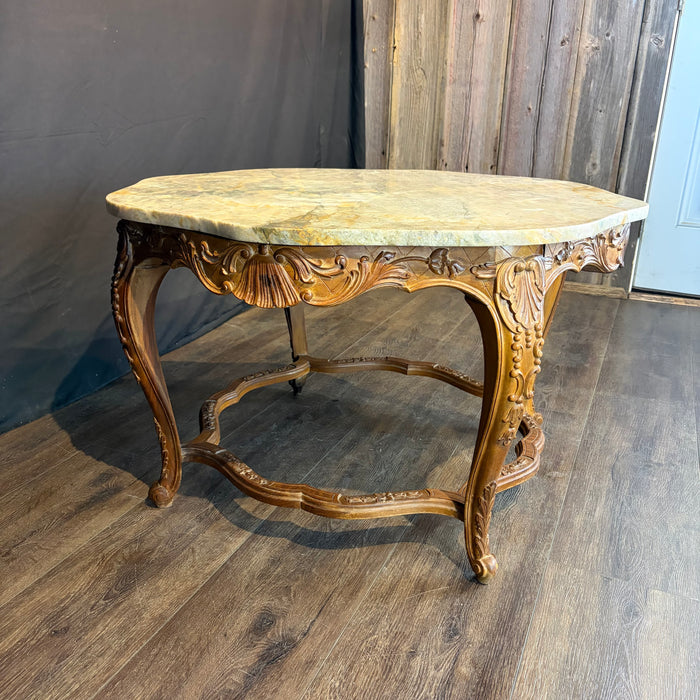French Louis XV Marble Top Coffee Table with Exceptional Carving