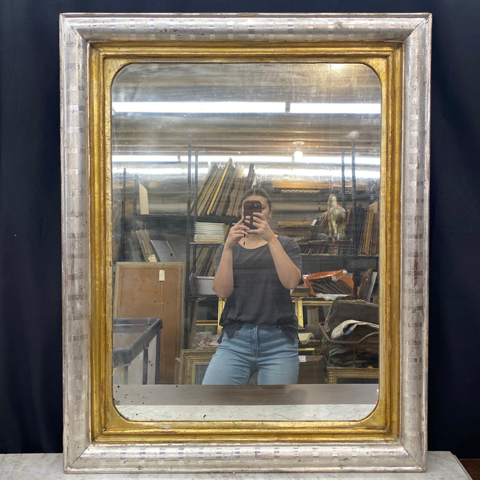 French 19th Century Louis Philippe Two-Tone Silver and Gold Leaf Giltwood Mirror