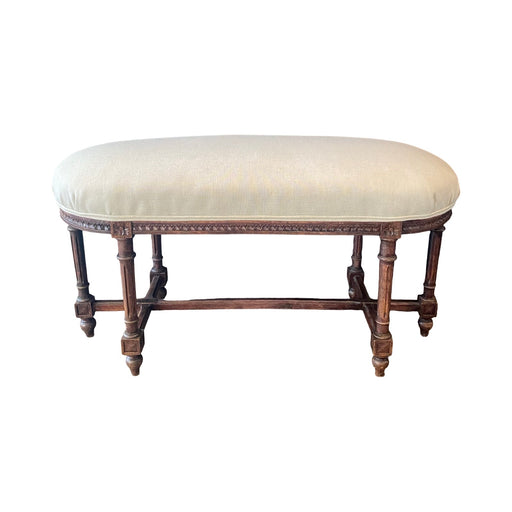 19th Century French Louis XVI Carved Walnut Oval Bench or Ottoman with New Upholstery