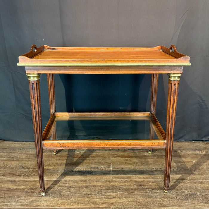 Antique French Bar Cart or Drinks Trolley with Pull-Out Leaves, Glass Shelf and Fluted Legs