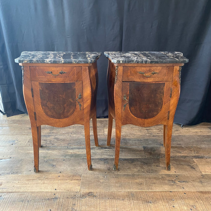 Pair of Antique French Louis XV Marble Top Bedside Cabinets, Nightstands or Side Tables