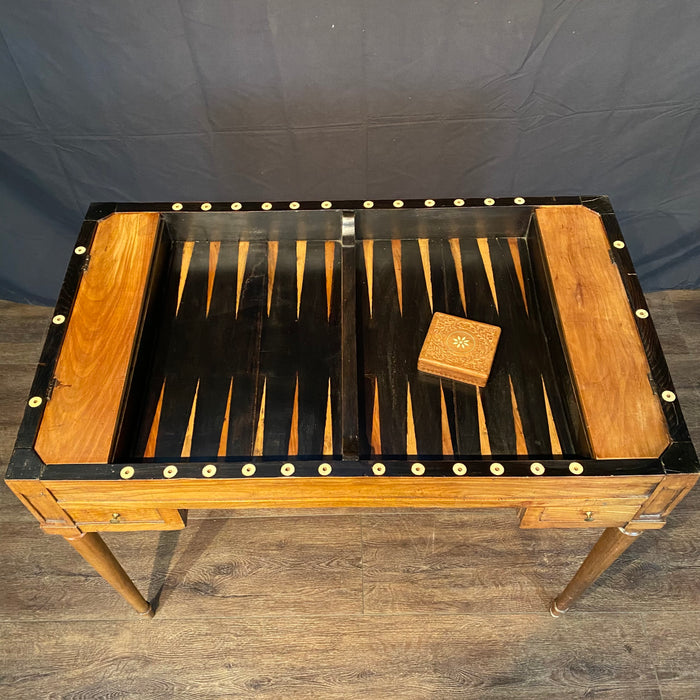 Antique French Inlaid Game Table with Reversible Chessboard Top and Inset Backgammon
