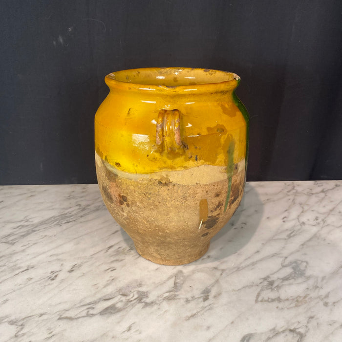 French Large Confit Pot with Yellow Glaze from the 19th Century #8858