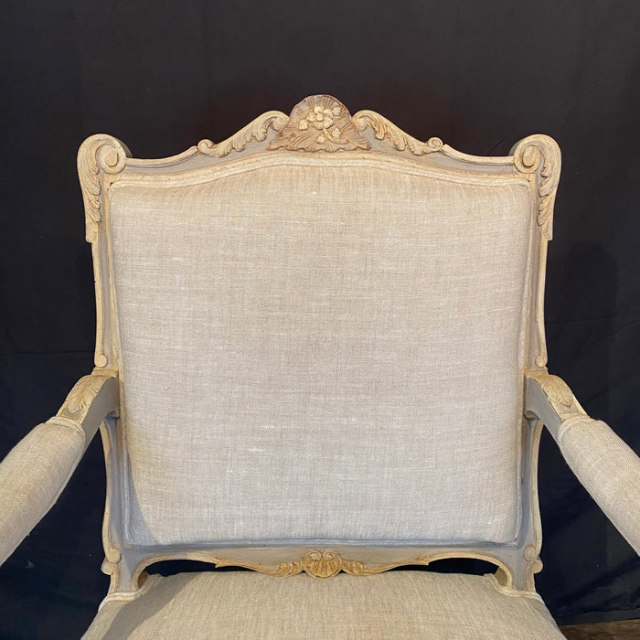 French Pair Louis XV Armchairs or Fauteuils 19th Century Painted