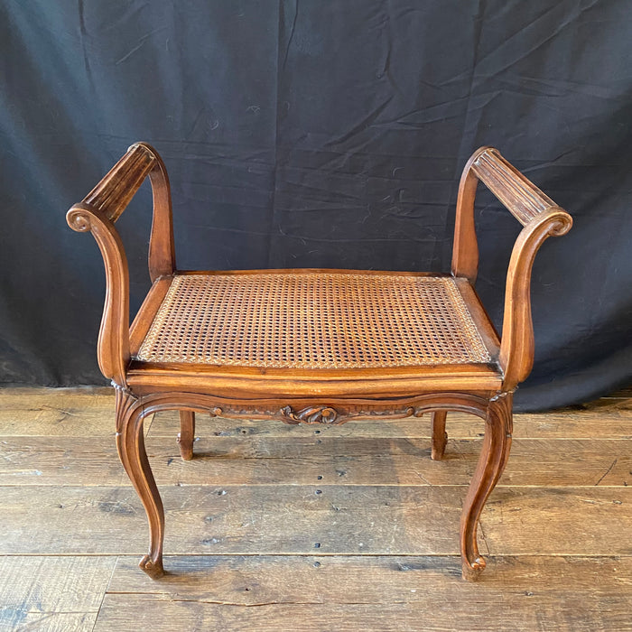 French Provincial Louis XV Carved Walnut Bench or Ottoman