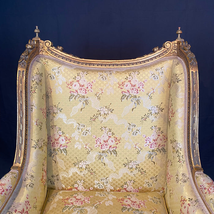 French Louis XVI Early 20th Century Giltwood Wingback Bergere Carved Armchair
