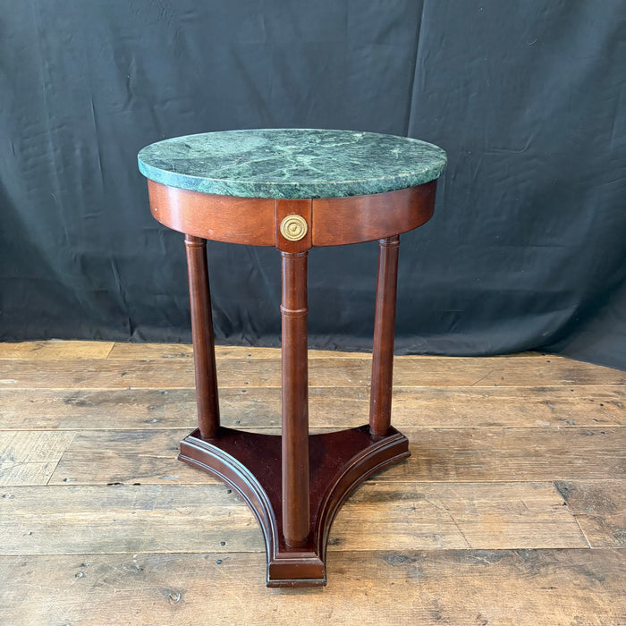 French Style Pair of Neoclassical Marble Top Round Side Tables