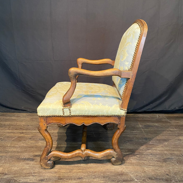 Antique French Pair Louis XIV Armchairs or Fauteuils with Os de Mouton Stretchers