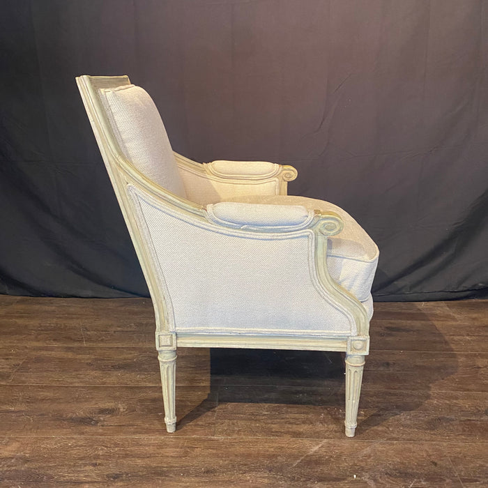 Pair of 19th Century French Louis XVI Painted Bergère Chairs or Armchairs with New Upholstery