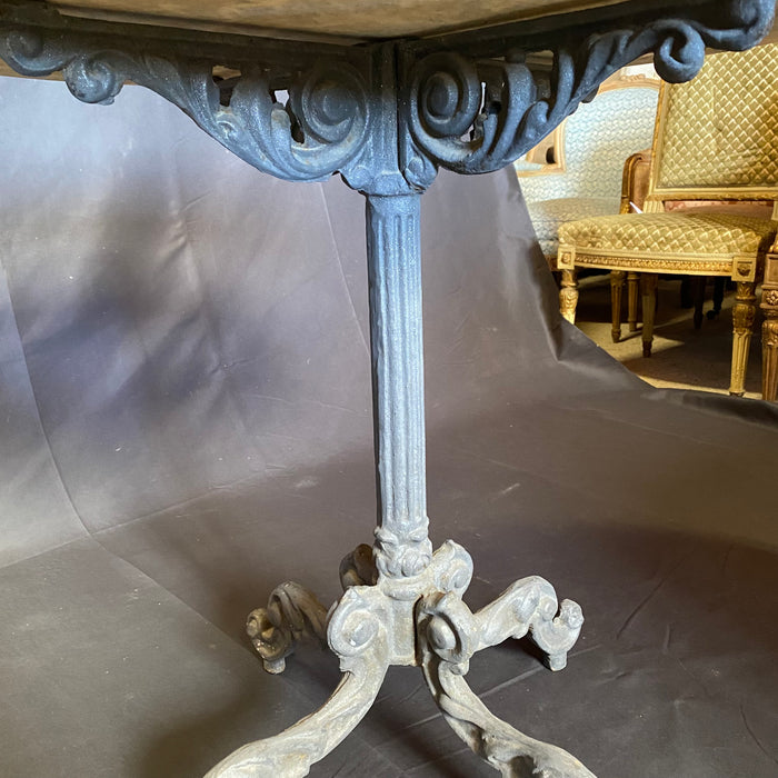 French Round Marble Top Cafe Table or Bistro Table with Wonderful Metal Base