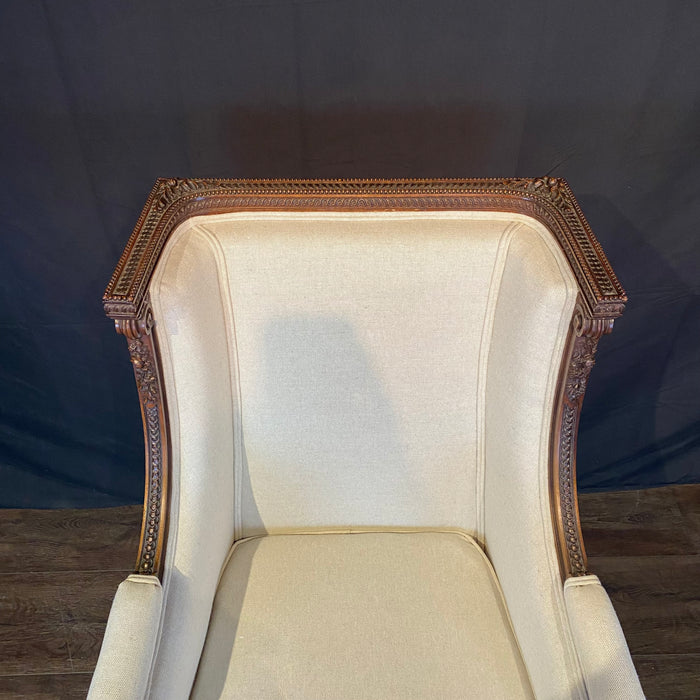 French Louis XVI Armchair or Bergère à la Reine Chair 19th Century Exceptional Carving