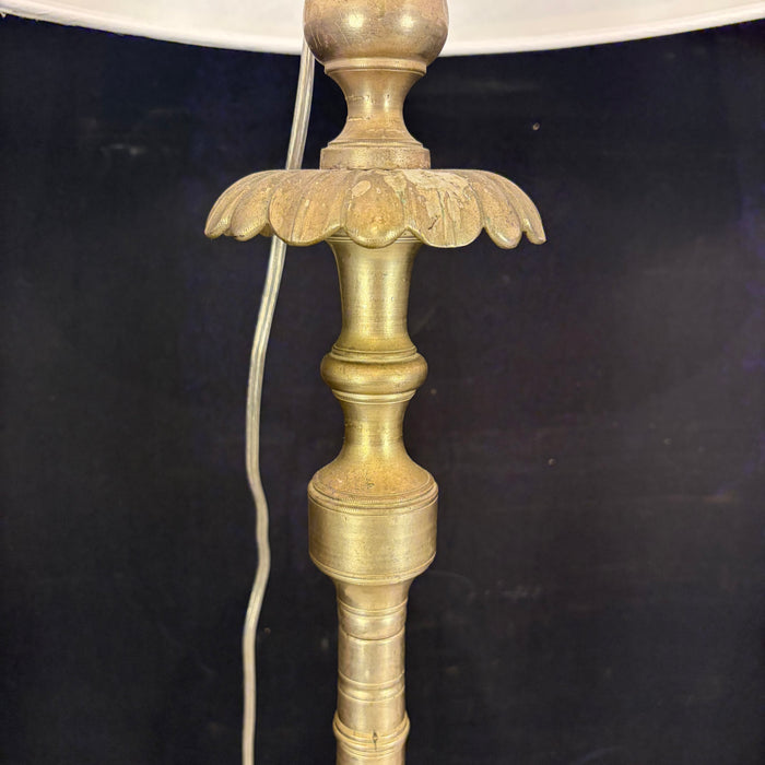 Pair of Tall Antique French Gilt Metal Church Altar Candlestick Table Lamps
