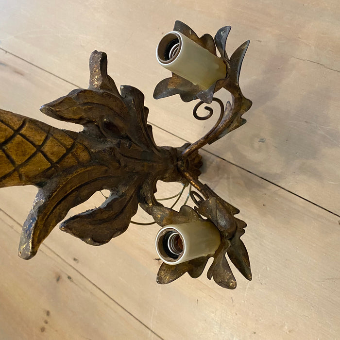 Pair of French Carved Giltwood Two-Light Wall Sconces with Diamond-Carved Urn Motifs