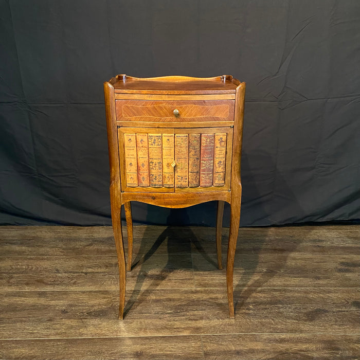 French Louis XV Side Table, Accent Table or Nightstand with Faux Book Cabinet and Gallery Top
