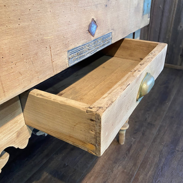 Antique French Butcher’s Block Table With Bull’s Head Mount and Rare Paris Maker's Label Jules Mareschal