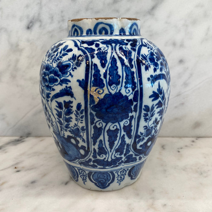 Late 18th Century Dutch Delft Blue and White Hand-Painted Baluster Vase