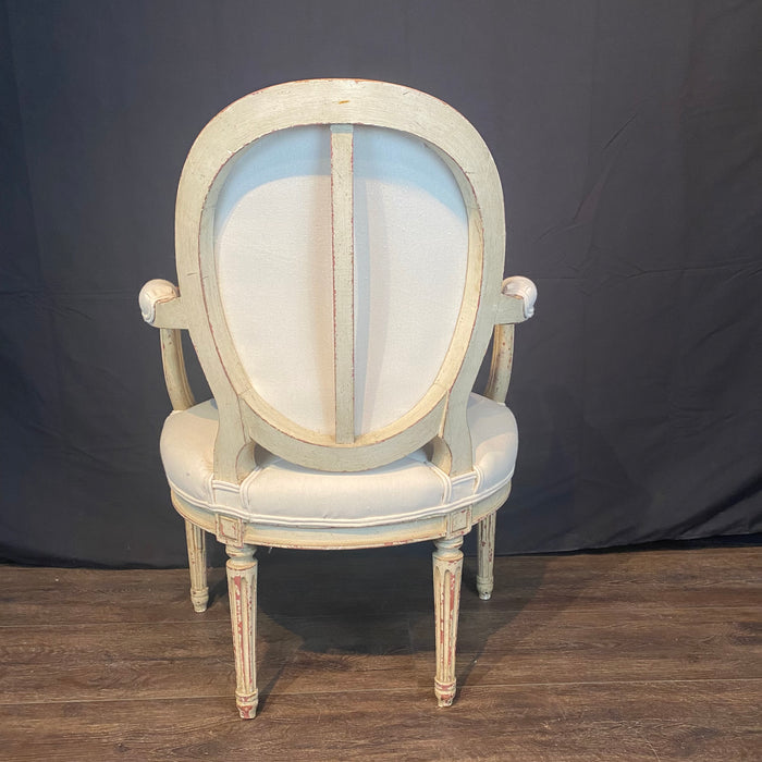 French Pair Louis XVI Painted Armchairs or Fauteuils