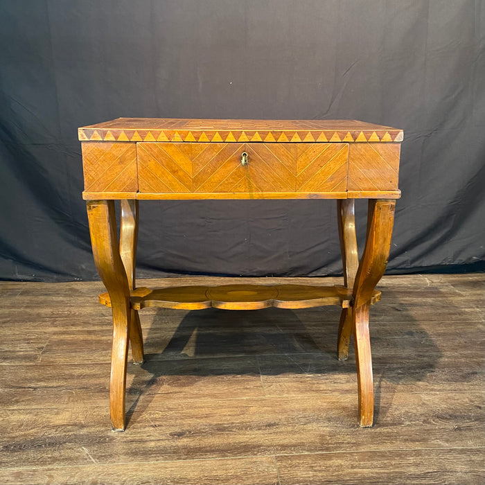 Antique French Game Table, Side Table or Accent Table with Inlaid Marquetry Checkerboard Top