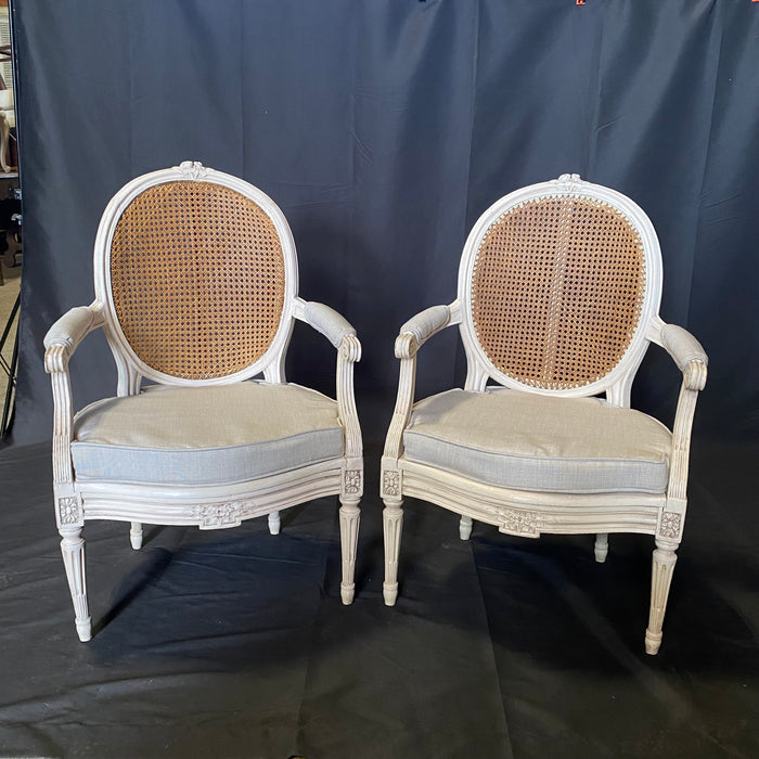 Pair of Super Early French 19th Century Louis XVI Armchairs or Bergere Chairs with New Neutral Upholstery