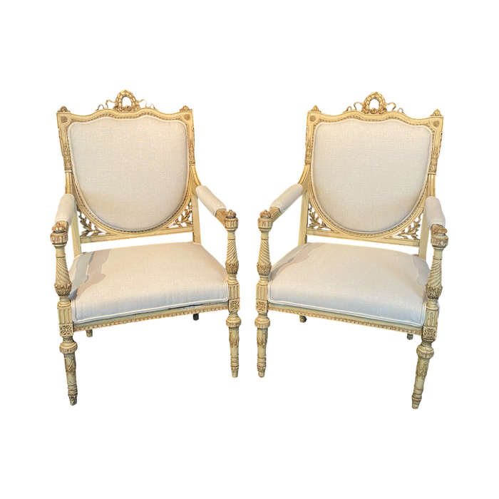 Pair of Antique French Neoclassical Armchairs or Fauteuils Louis XVI