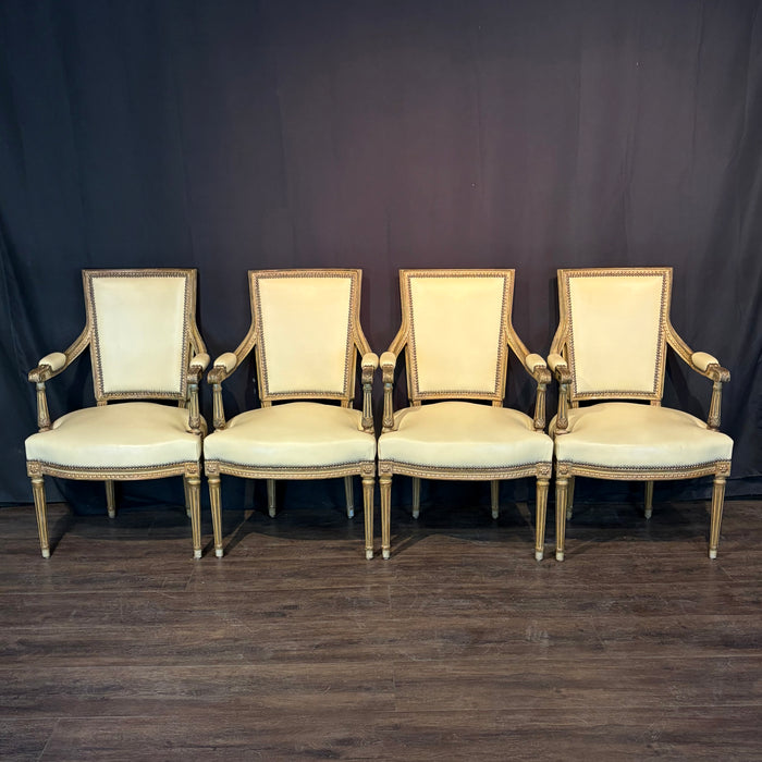 Set of Four Antique French Louis XVI Carved Giltwood Fauteuil Armchairs
