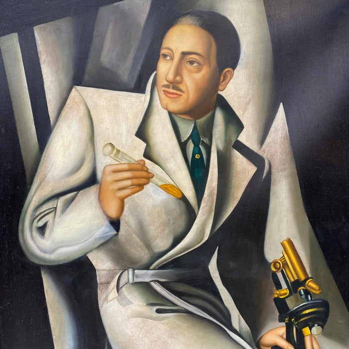 Original Oil Painting on Canvas Portrait of Dr. Boucard after Tamara de Lempicka (1898-1980)