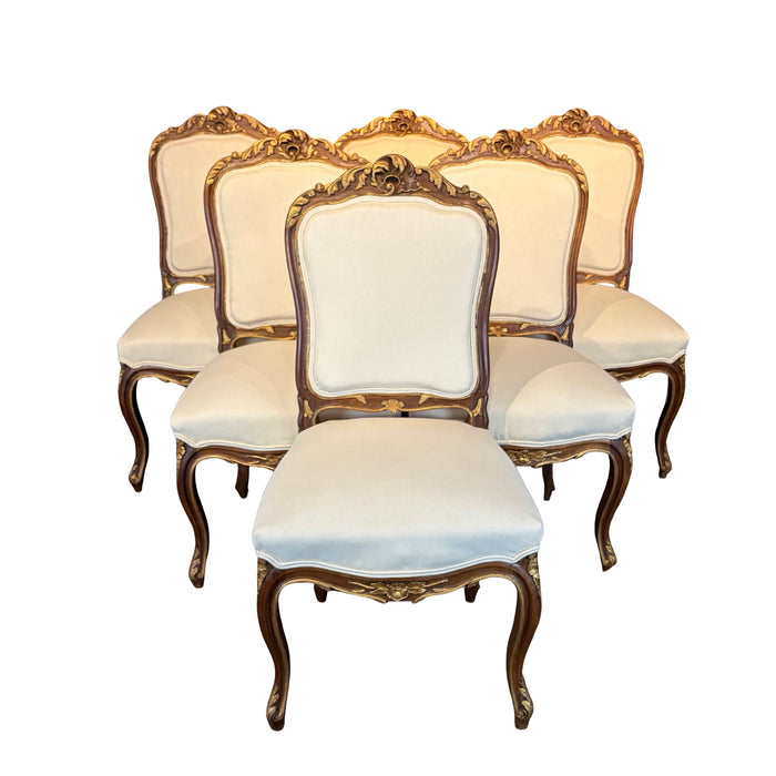 Set of Six French Louis XV Walnut Dining Chairs