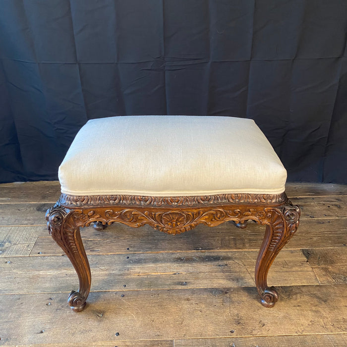 French Louis XV Walnut Bench or Ottoman with Exquisite Carving