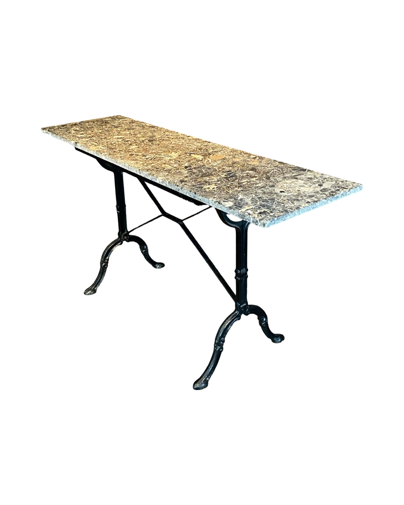 French Marble Top Bistro Style Console Table with Iron Base