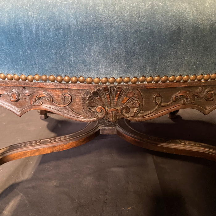 19th Century French Louis XV Chairs with Original Blue Mohair Upholstery: Set of 4 - 2 Armchairs and 2 Side Chairs