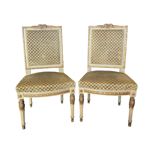 19th Century Fine French Louis XVI Carved Pair of Side Chairs, Dining Chairs or Accent Chairs