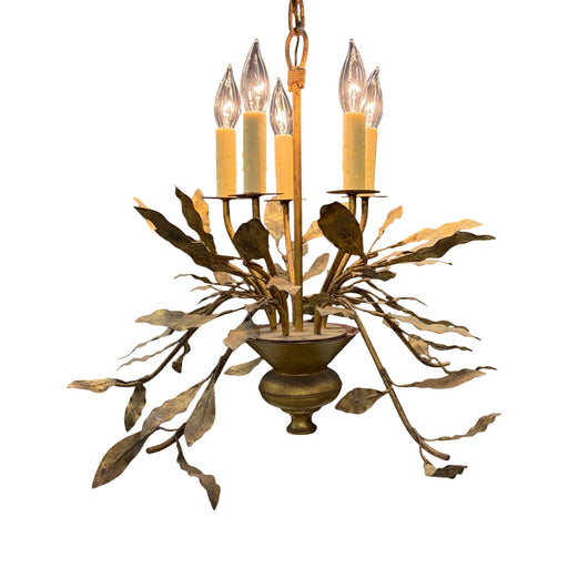 Antique French Chandelier with Gold Leaves and Branches in Old Gilding